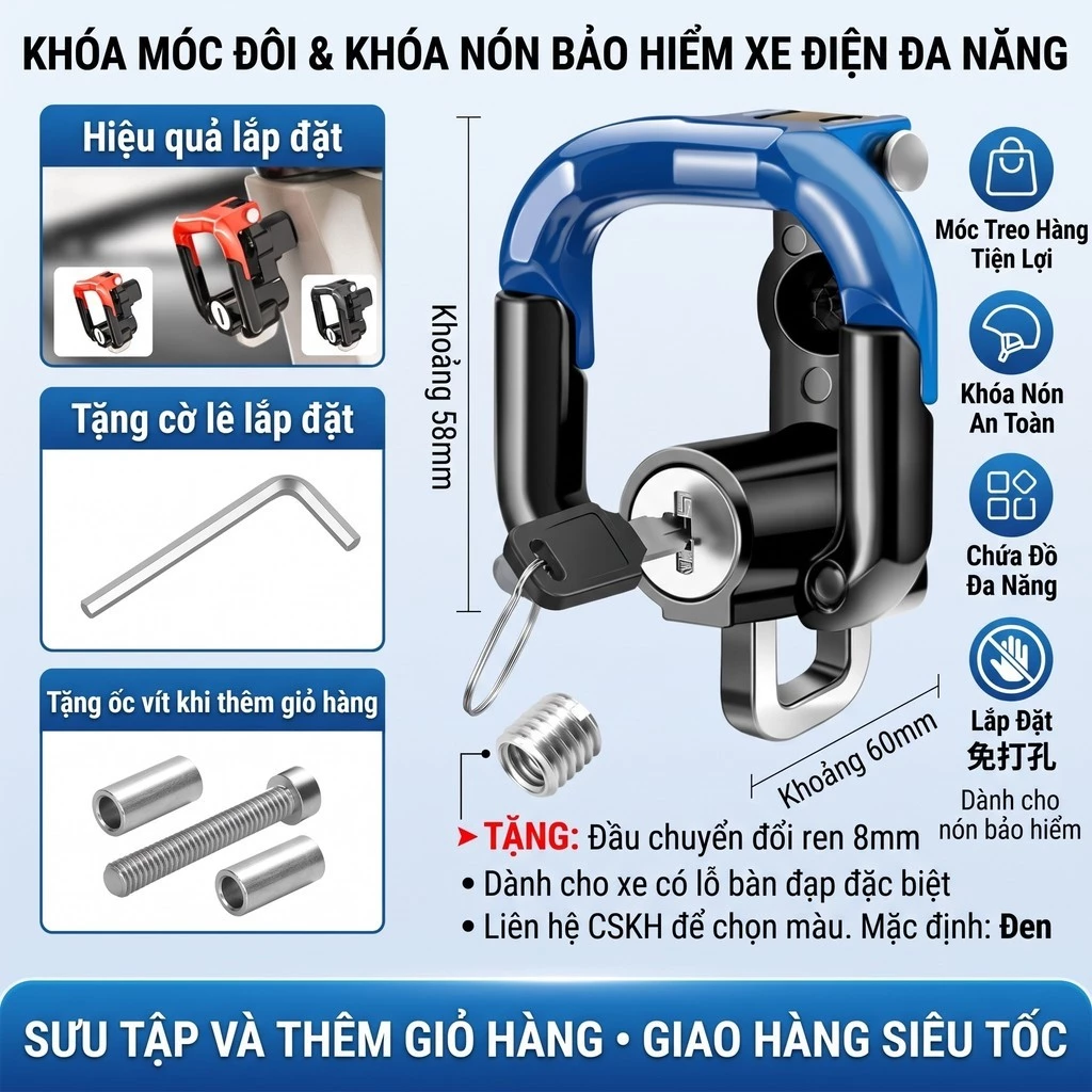 Móc Treo Biker cho xe máy cao cấp Móc treo đôi chịu lực cho dòng xe Xe máy điện Bike Hook