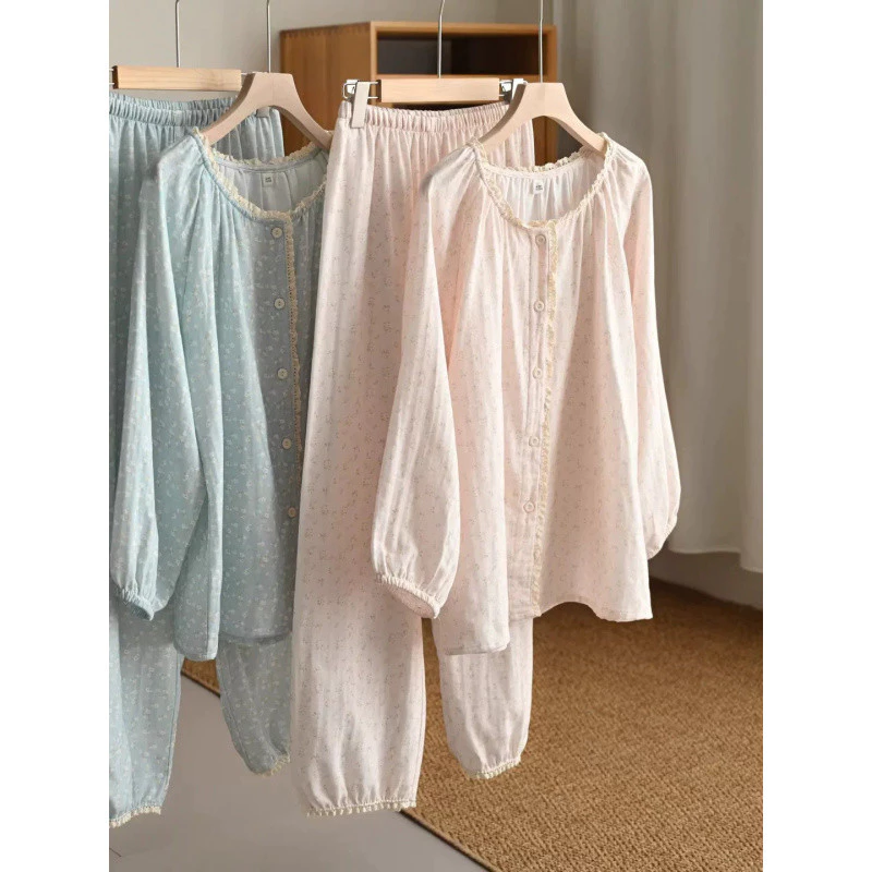 Bộ Đồ Ngủ Cotton Mây Pháp Quần Dài Tay Ngọt Ngào Phù Hợp Với Loungewear