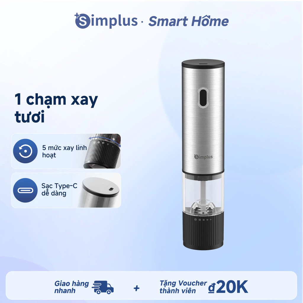 Máy xay tiêu Simplus máy xay tiêu hũ gia vị inox cao cấp cho nhà bếp gia đình YMQH001