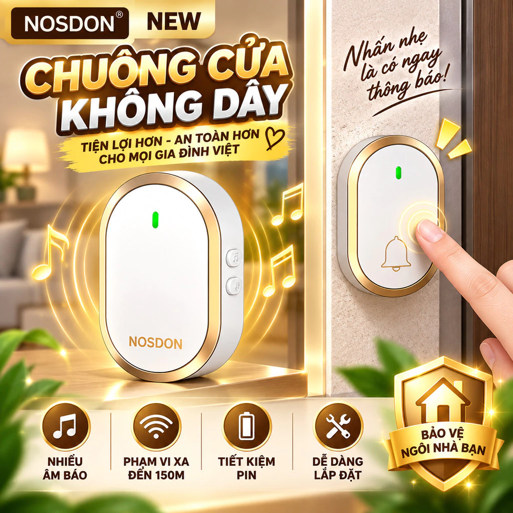 Chuông Cửa Không Dây Thông Minh Xuyên Tường Chống Nước Truyền Xa 300m Cực Nhạy -