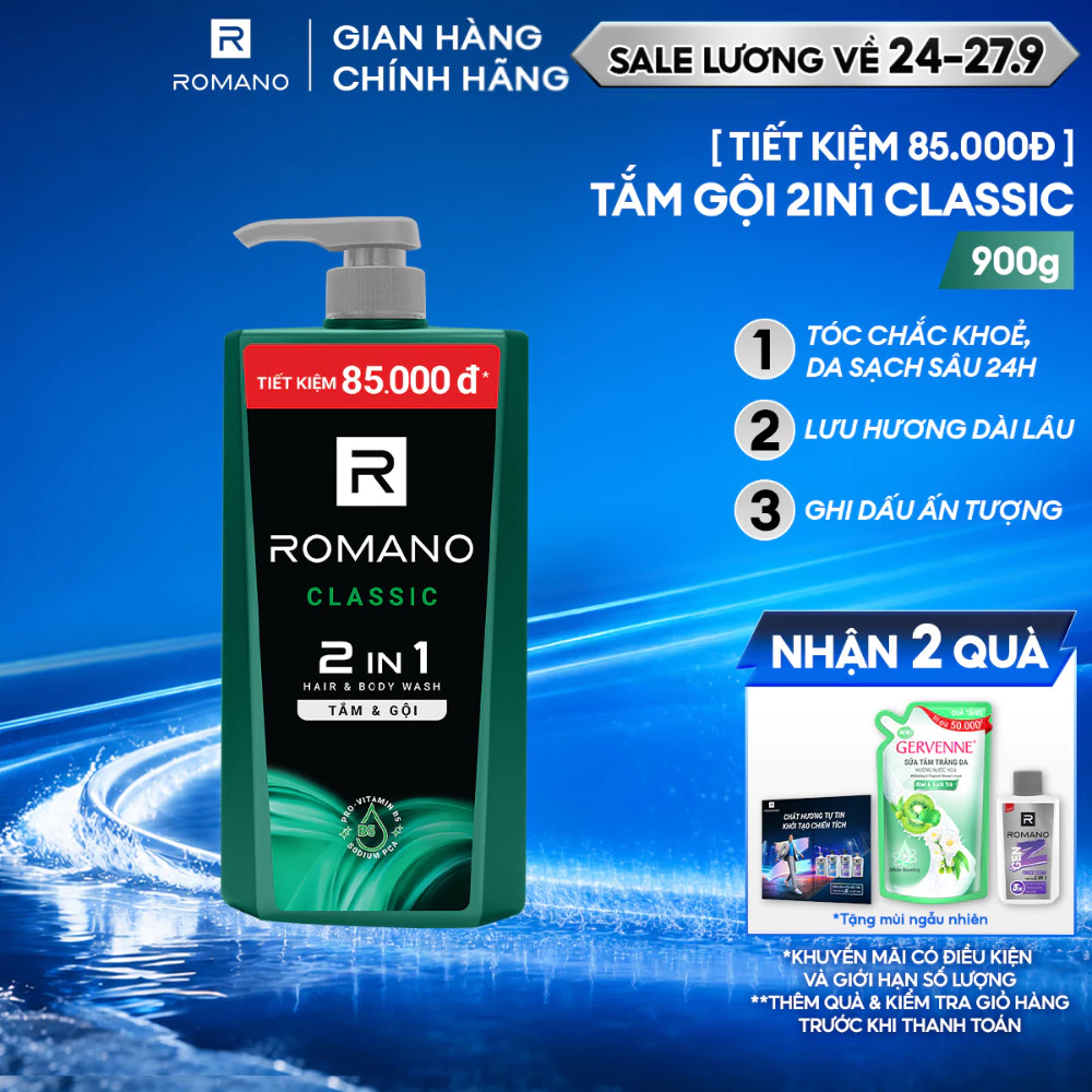 [SVIP] Tắm gội cho nam 2 trong 1 Romano 2in1 900g Classic / Grandiose