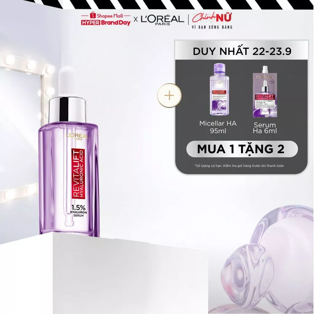 Serum dưỡng cấp ẩm tức thì, giúp làm giảm nếp nhăn & căng mướt da L'Oreal Paris Revitalift 1.5% Hyaluronic Acid 30ml