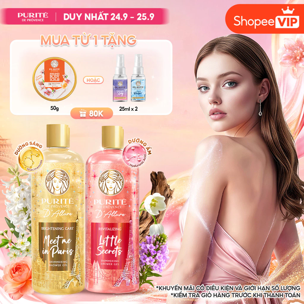 [VOUCHER SVIP 20%] Sữa Tắm Nhũ Hương Nước Hoa Purité D'Allure 500ML Dưỡng Sáng Meet Me In Paris /Tươi Mới Little Secrets