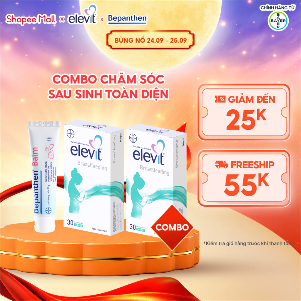 Combo Chăm Sóc Sau Sinh Toàn Diện: 2 Hộp Vitamin Bầu Elevit Breastfeeding Và 1 Kem Chống Hăm Bepanthen Balm 30G