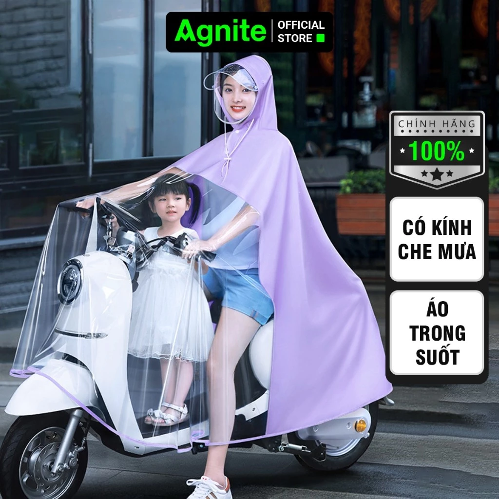 [MUA 3 GIẢM 30%] Áo Mưa Trong Suốt Agnite Có Kính Chắn Mưa Thiết Kế Thời Trang Màu Pastel Vải Dày Chống Thấm Cao Cấp