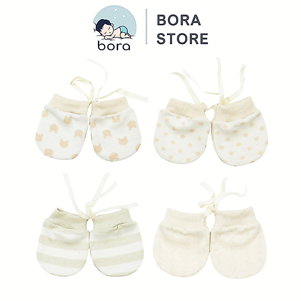 Bao tay cho bé sơ sinh, vải cotton hữu cơ tư nhiên 100% có dây buộc