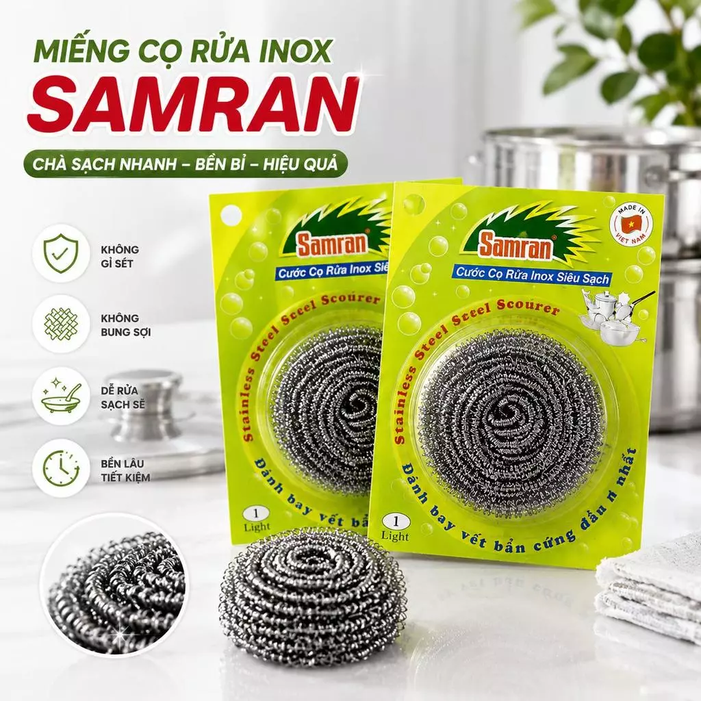 Cọ Xoong Nồi Samram Miếng Sắt Cọ Nồi Có Vỉ Chà Xoong Nồi Inox Đánh Bay Vết Cháy Khét Hiệu Quả - GD321