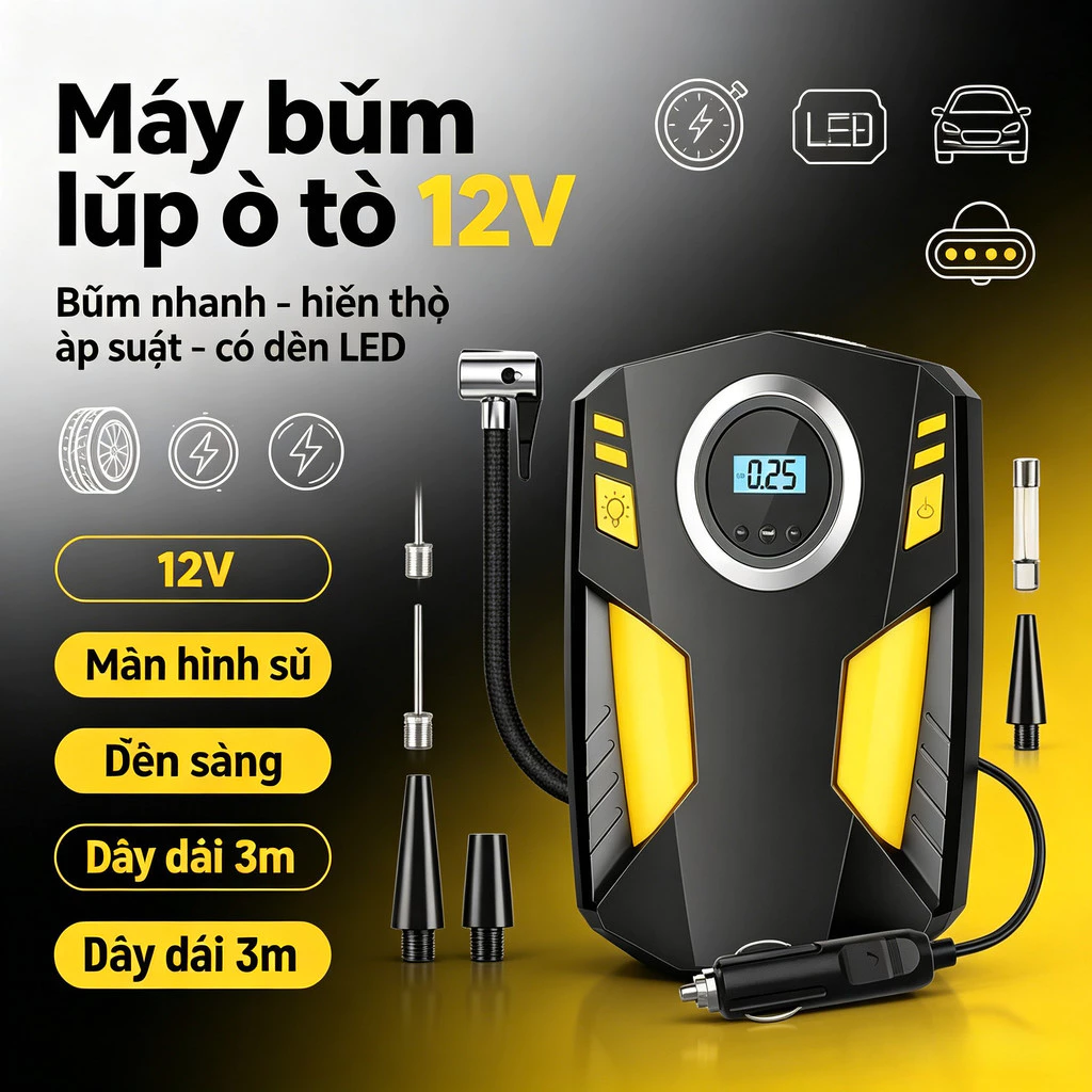 Máy Bơm Lốp Xe Hơi ST-5002 Không Dây Chuyên Dụng Chất Lượng Cao thổi phồng nhanh