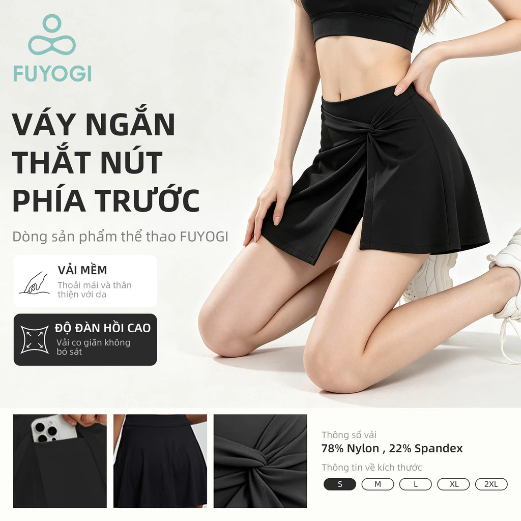 Váy thể thao FUYOGI Thể dục ngoài trời Yoga Pilates Thiết kế xoắn eo cao thông thường với quần short an toàn tích hợp Chạy bộ tập thể dục