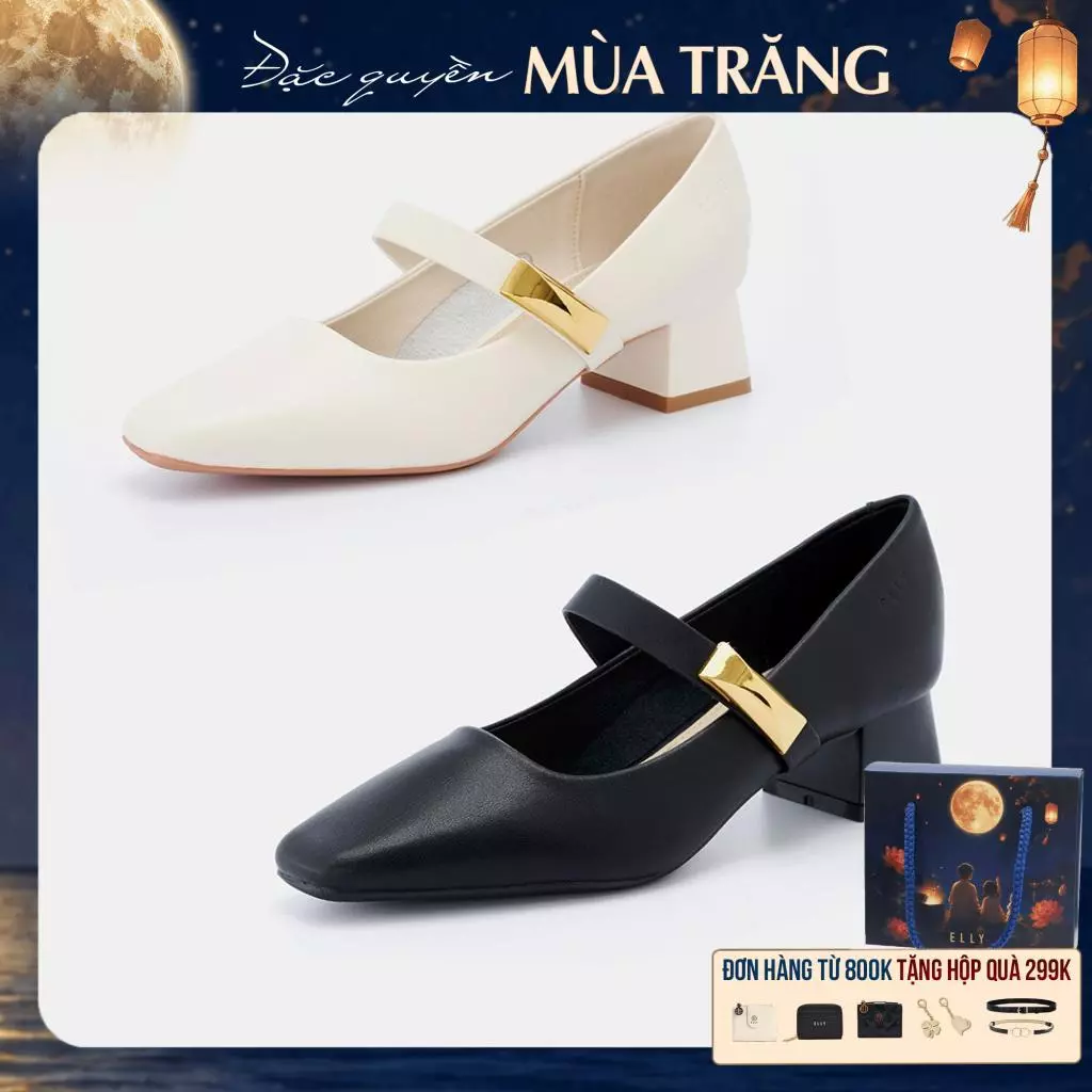 Giày cao gót nữ da thật ELLY EGT200 quai gài gót 4cm chính hãng