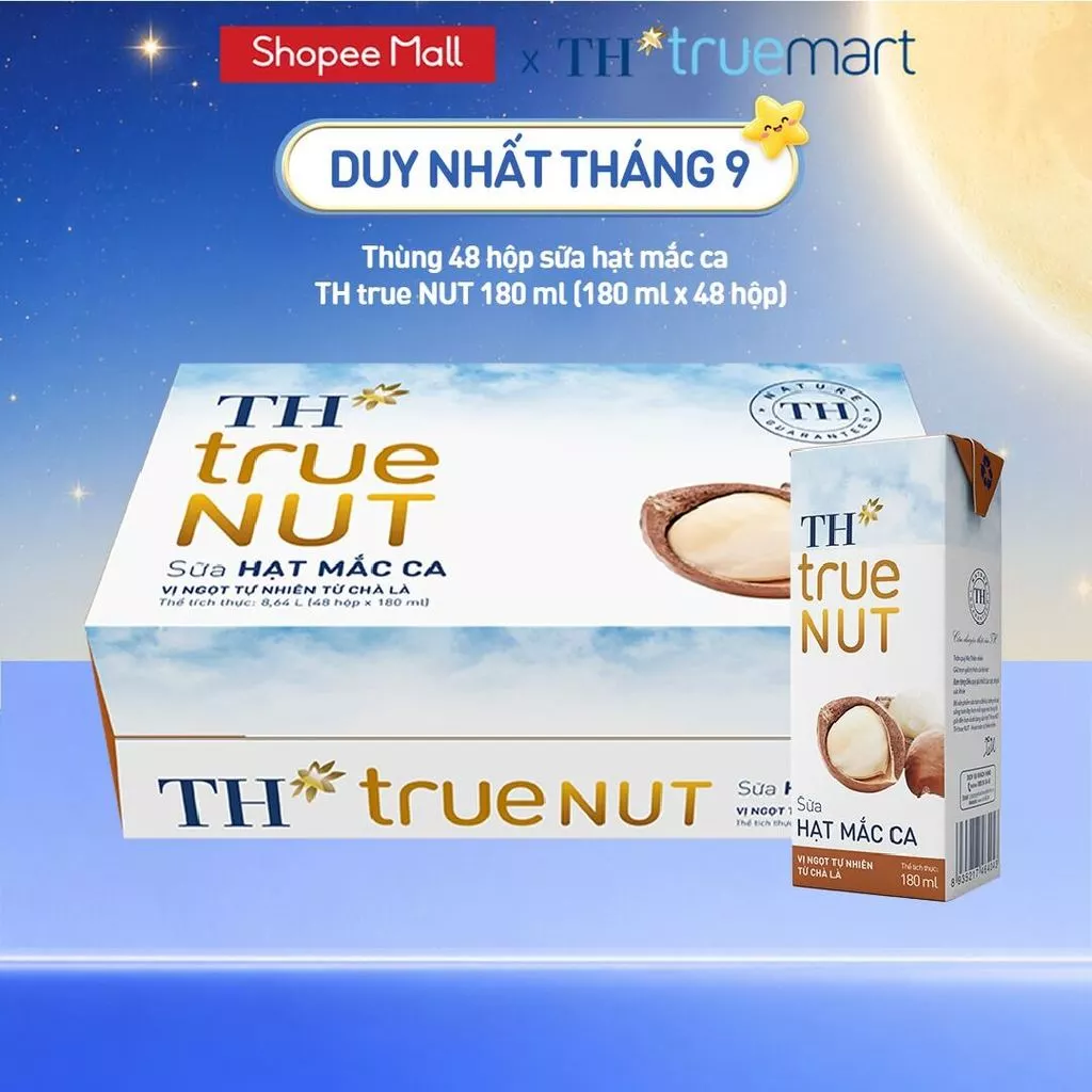 [LIVE STREAM] Thùng 48 hộp sữa hạt mắc ca TH true NUT 180 ml (180 ml x 48)