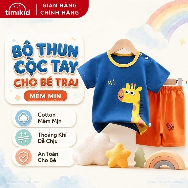 Bộ Thun Cộc Tay Cho Bé Trai Link Card K067 Cotton Mềm Mịn, Thoáng Khí - Bộ Thun Cho Bé Từ 6m-4y - Timikid
