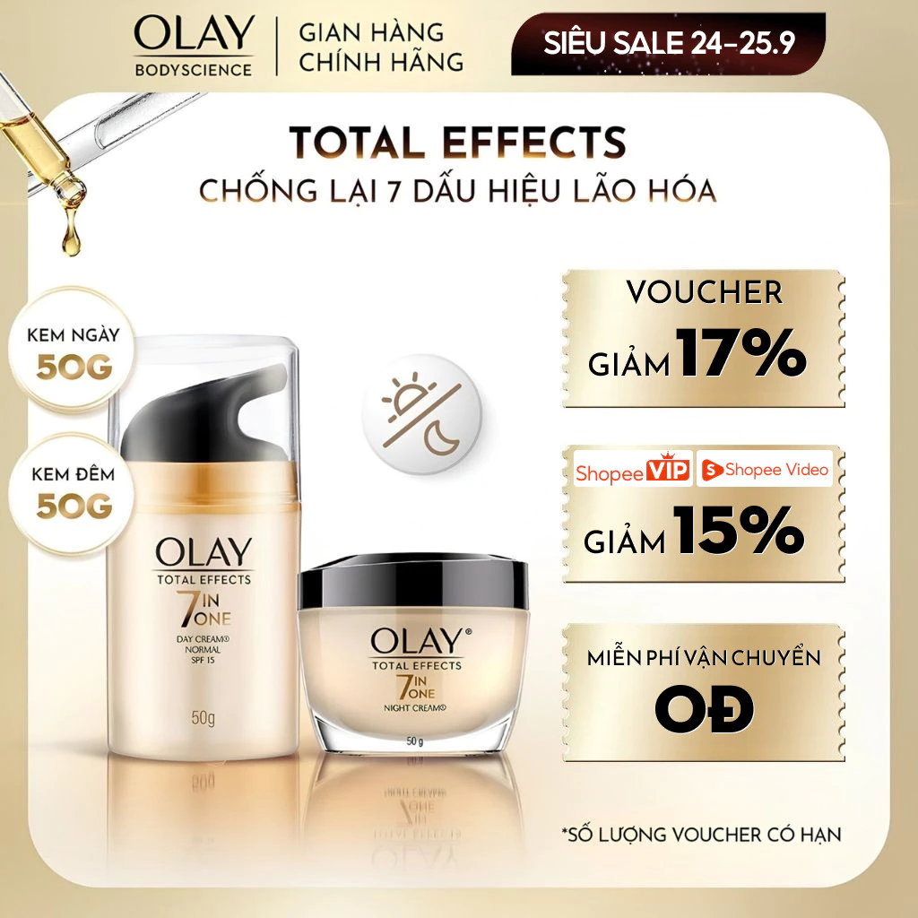 [LIVE] Combo Kem Dưỡng Ngày & Đêm OLAY Total Effects 7in1 Hạn Chế Và Bảo Vệ Da Khỏi 7 Dấu Hiệu Lão Hóa 50G..