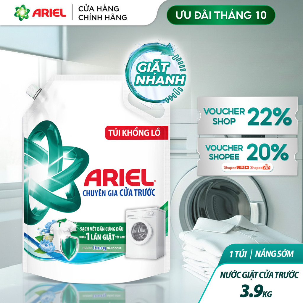 Nước Giặt Cửa Trước ARIEL Hương Downy Nắng Sớm túi 3.9KG/ Nước giặt 10X giặt…