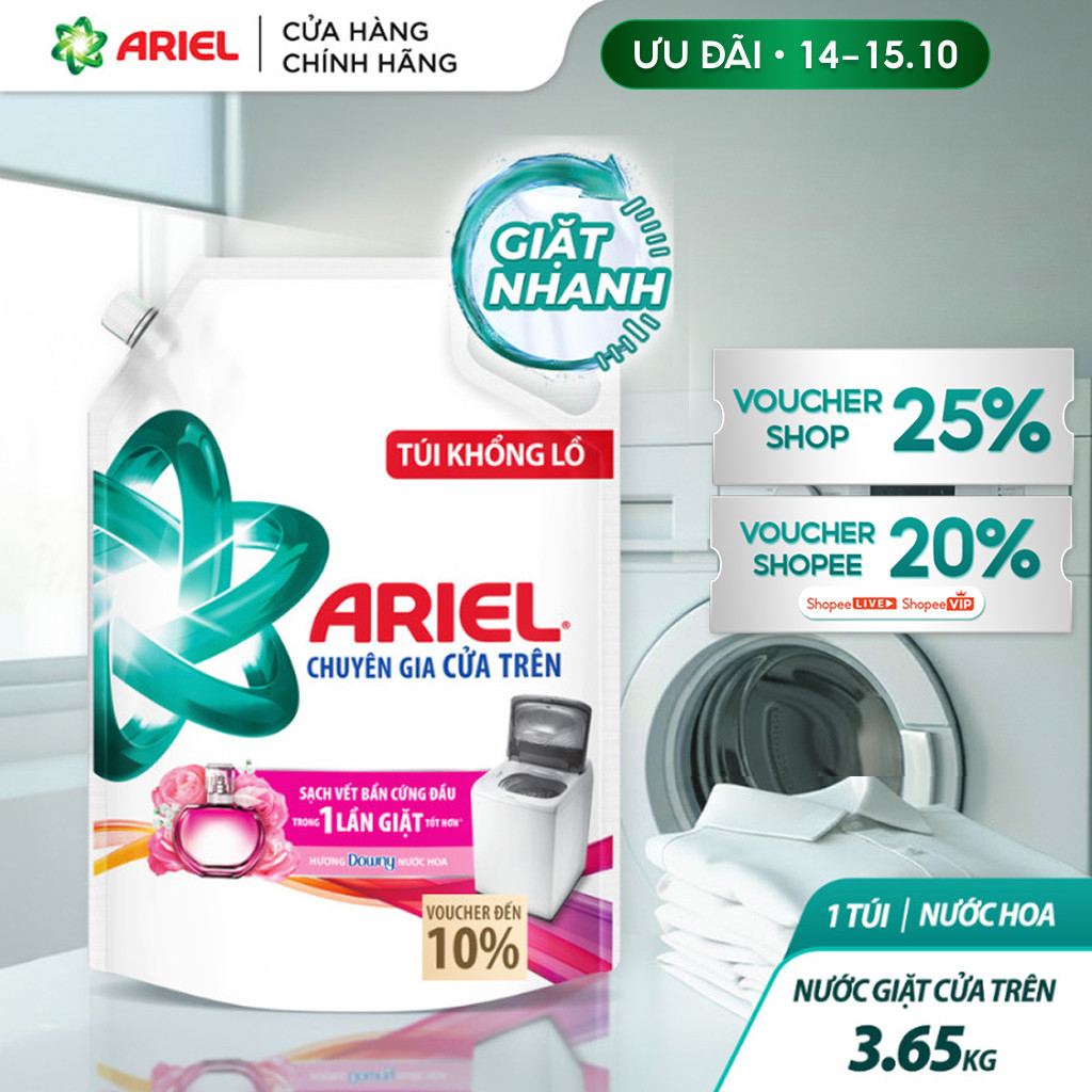 Nước Giặt ARIEL Cửa Trên Hương Downy Nước Hoa 3.65KG/ Nước giặt 10X giặt sạch…