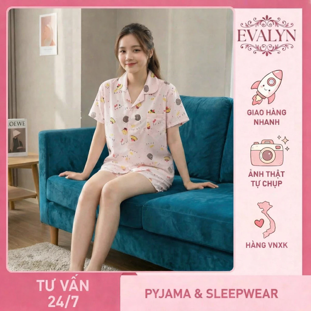 Đồ Ngủ Nữ Họa Tiết Gà Con - Pijama Lụa Tay Ngắn Quần Dài Mềm Mịn Mát Mẻ Full Size B55723