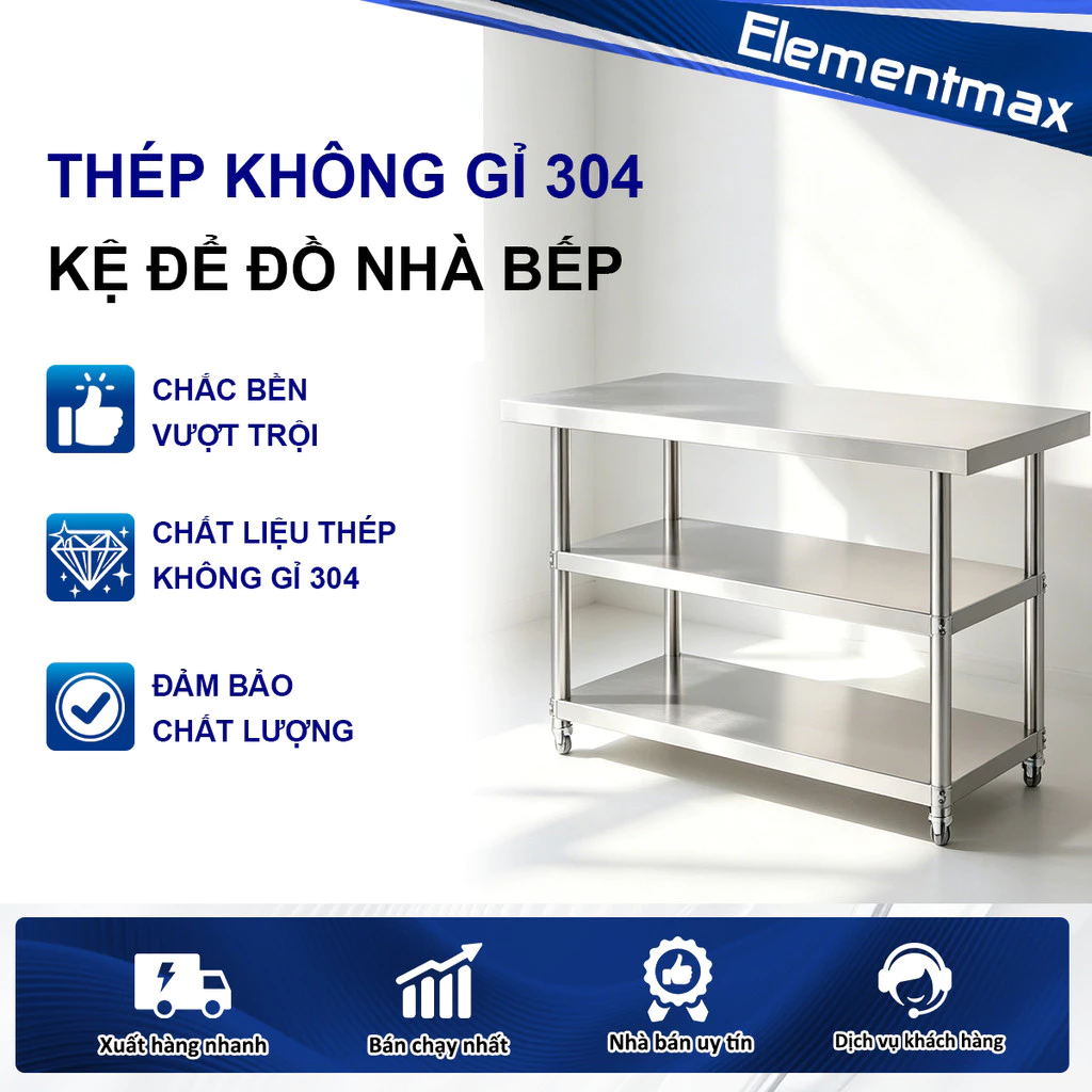 Kệ Bếp Đa Năng 2/3 Tầng Bàn Làm Việc Inox 304 Bàn Kệ Chuẩn Bị Nguyên Liệu 80/100/120/140×50CM