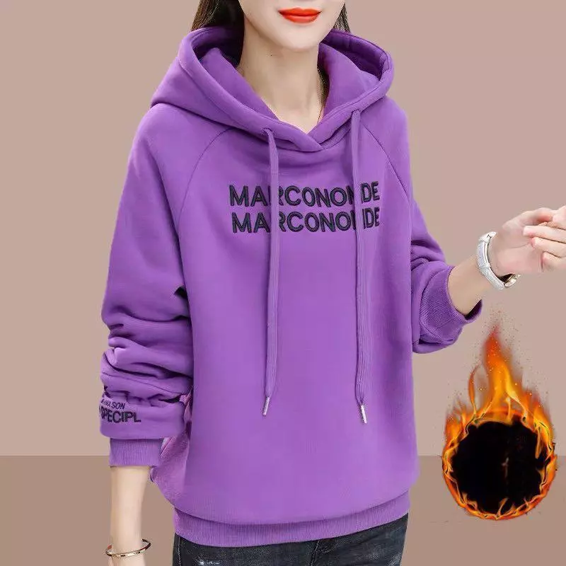Phụ Nữ Thu Đông Mặc Ngoài Trời Thời Trang Rời Plus Kích Thước Lót Dày Áo Hoodie Áo Top