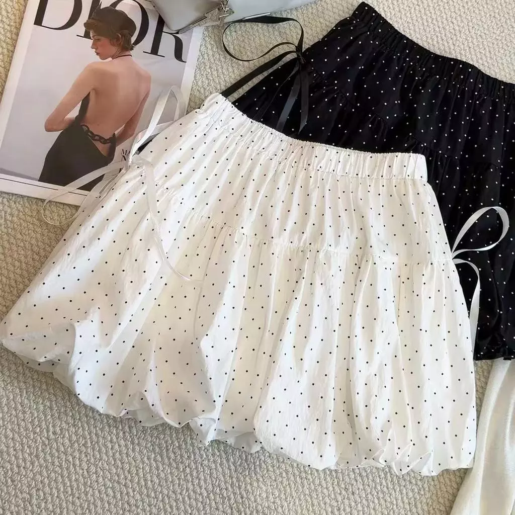 Chân váy bé gái mùa hè - Váy hoa nhún chấm bi nơ xinh phong cách Hàn Quốc dễ phối đồ
