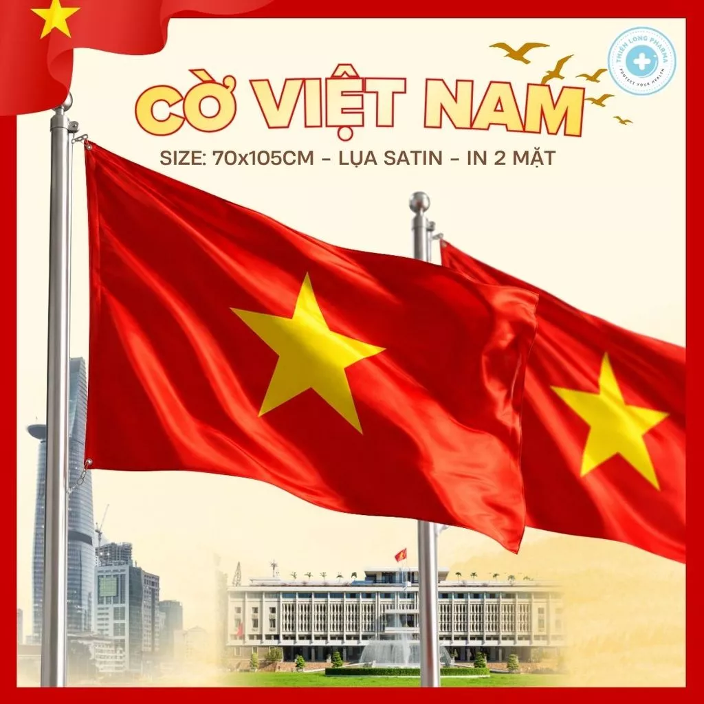 Cờ Tổ Quốc Việt Nam Chất Liệu Sa Tanh Chịu Nắng Mưa Cực Tốt, Trang Trí Sự Kiện Lễ 2/9 In 2 Mặt Sắc Nét