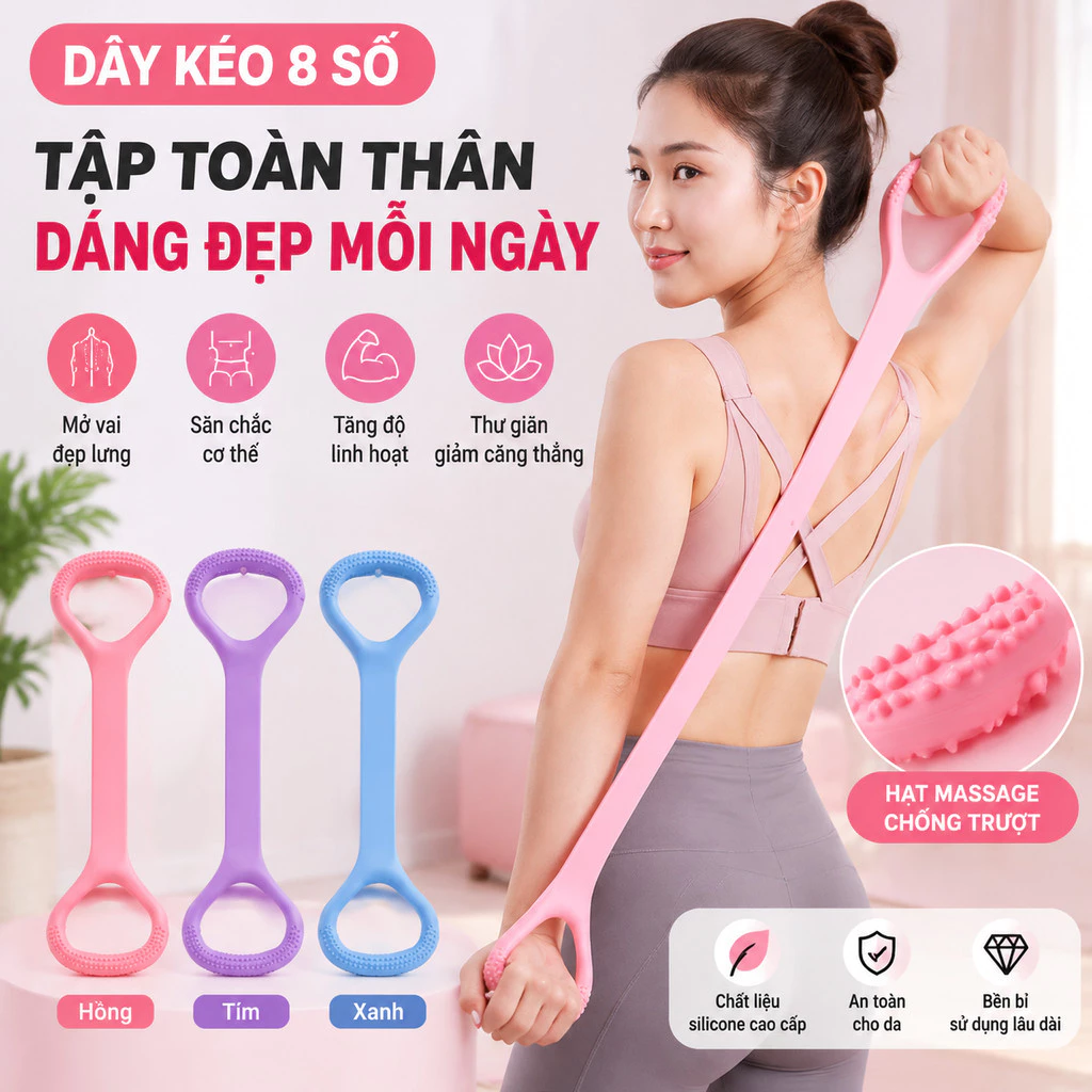 Dây kháng lực số 8 – Co giãn tốt, tập cơ tay, lưng, vai, mông, phù hợp tập tại nhà
