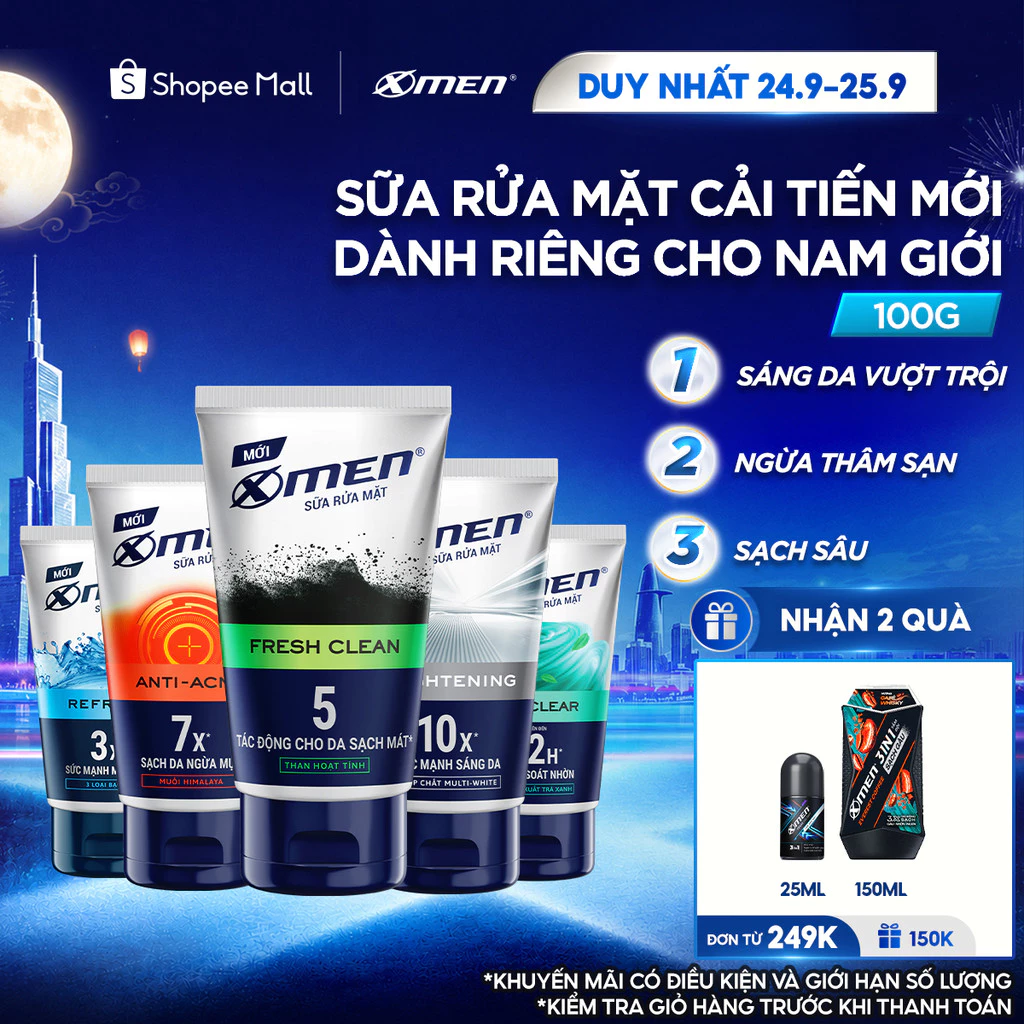 Sữa Rửa Mặt XMen 100g Dành Cho Nam Giới - Detox, Sáng Da, Ngừa Mụn, Sạch Sâu, Kiểm Soát Nhờn