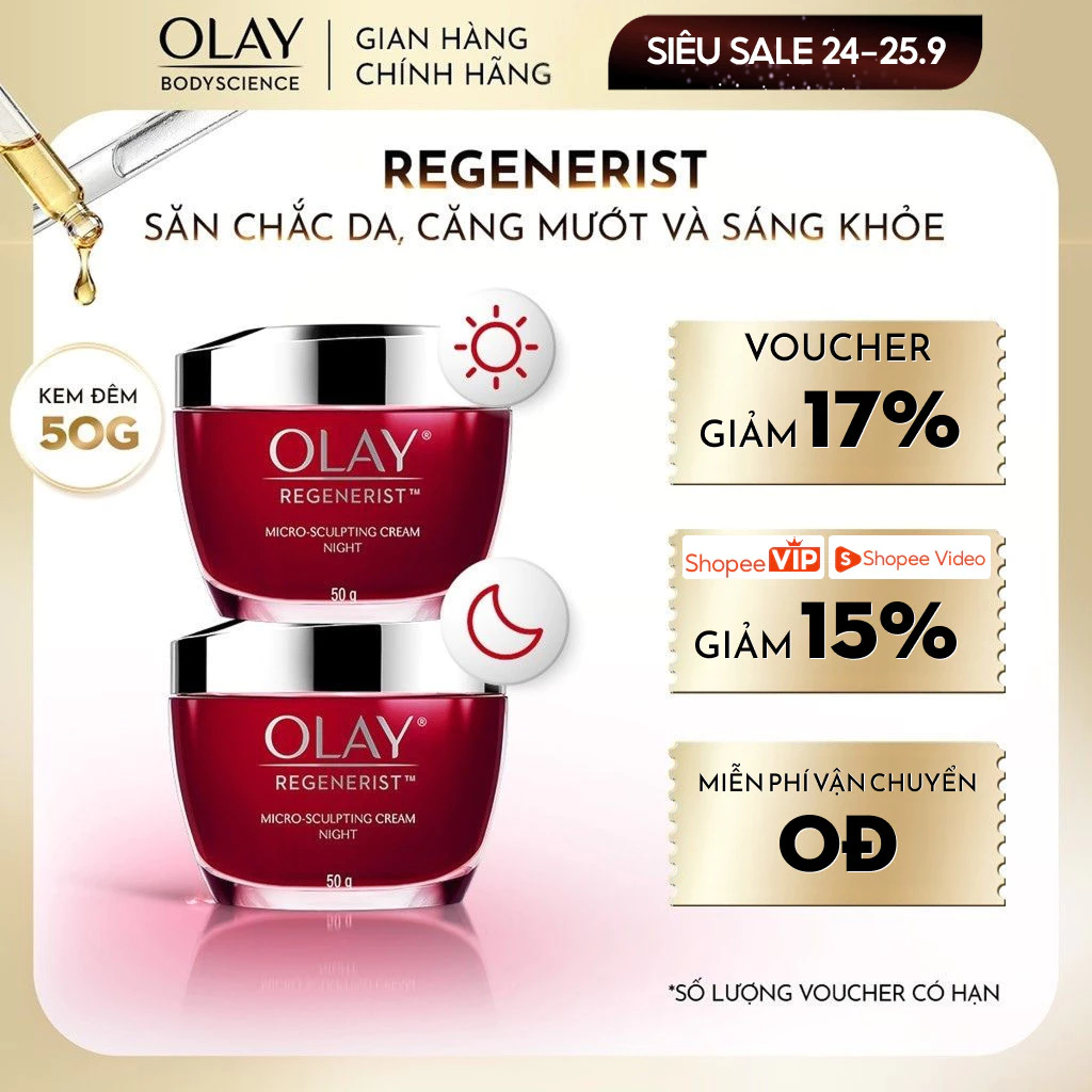 [OLAY] Combo Kem Dưỡng OLAY Regenerist Ngày + Đêm Tái Tạo Da Chống Lão Hóa Kem Dưỡng 50g mẫu ngẫu nhiên