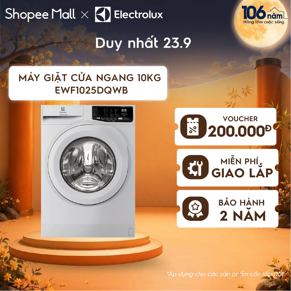 Free giao lắp - Máy giặt Electrolux cửa ngang 10kg UltimateCare 100 - Trắng - EWF1025DQWB