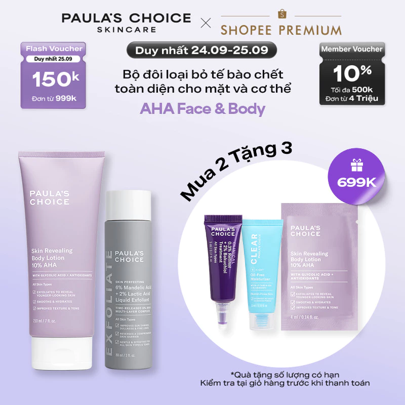 Bộ đôi loại bỏ tế bào chết AHA toàn diện cho da mặt & body 2% Mandelic Acid + 2% Lactic Acid & 10% AHA Body 1470-5900