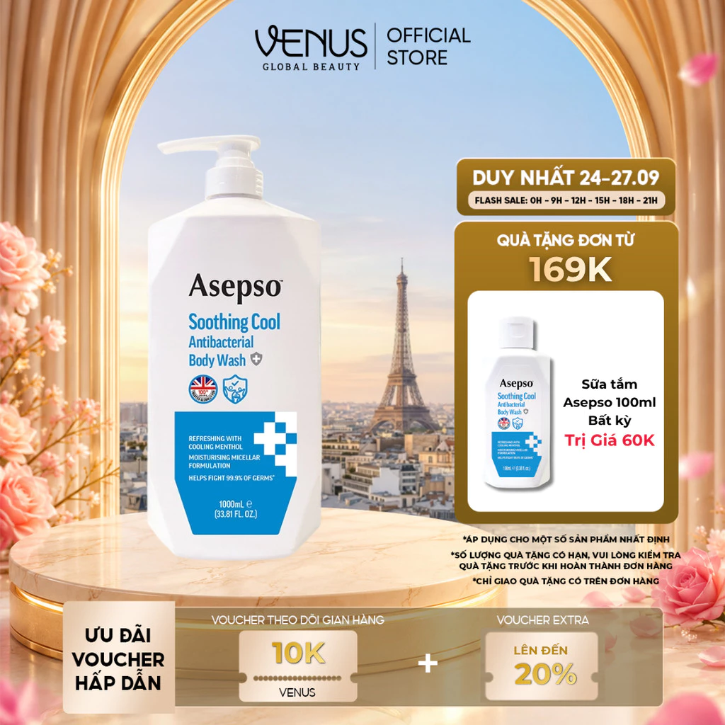 [MUA LÀ CÓ QUÀ] Sữa tắm kháng khuẩn ASEPSO sạch sâu mát lạnh Hương Bạc Hà 1000 ml