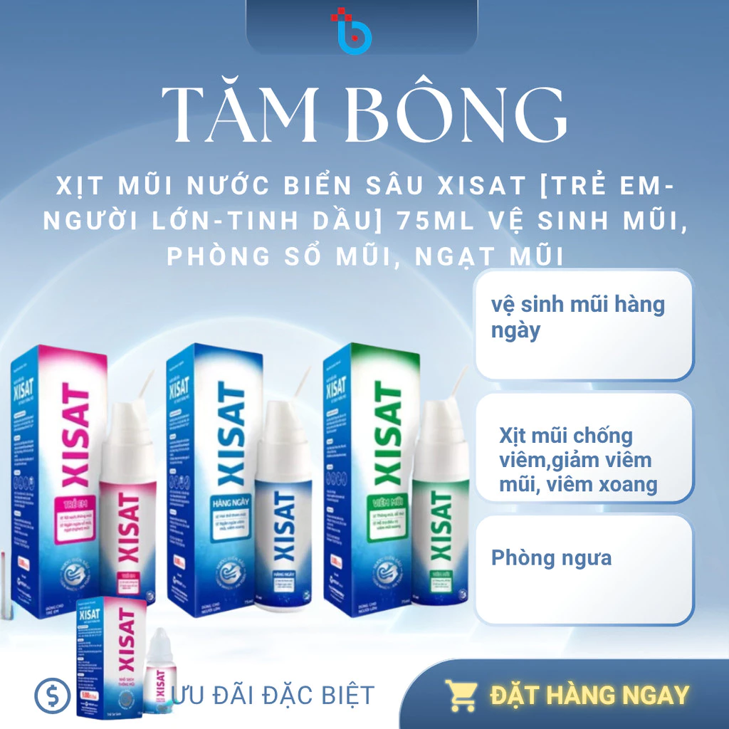 Xịt mũi nước biển sâu XISAT [TRẺ EM-NGƯỜI LỚN-TINH DẦU] 75ml vệ sinh mũi, phòng sổ mũi, ngạt mũi