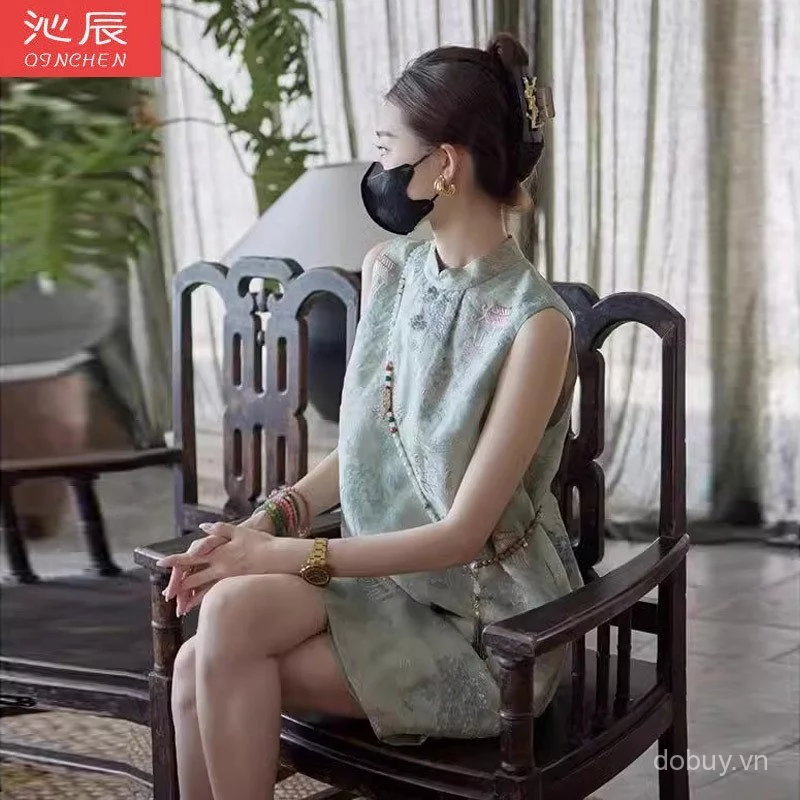 Đầm sườn xám phong cách mới của Trung Quốc, thêu họa tiết hoa, phù hợp mọi vóc dáng cho mùa hè