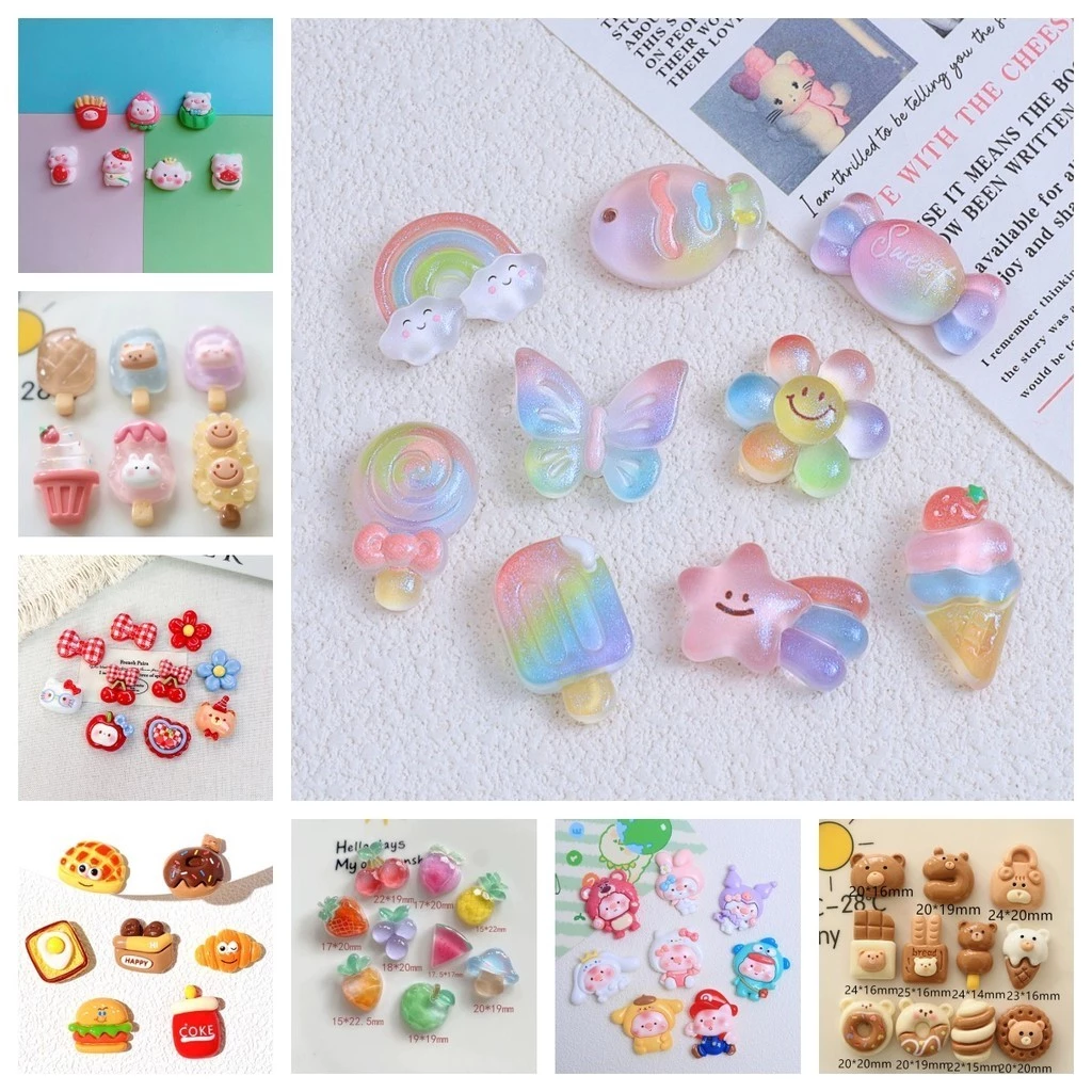 [Tặng sticker]Sỉ set nguyên liệu keo kem bơ Nhiều màu lựa chọn an toàn Phối charm nhựa mặt phẳng DIY Phụ kiện thời trang