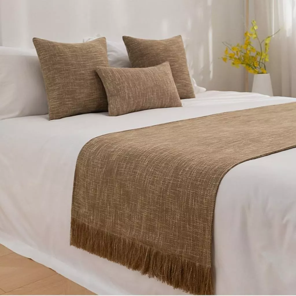 Khăn trải giường bằng vải lanh Cotton màu trơn có tua rua, Khăn trải giường trang trí cho giường đôi Queen King Size, 8 màu, Vỏ gối phù hợp tùy chọn