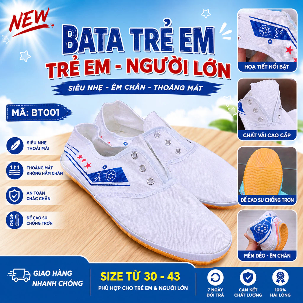 Giày Bata Trắng Học Sinh Nam Nữ, Giày Thể Dục Đi Học Êm Chân Chống Trơn, Form Đẹp Dễ Phối Đồ – LƯU Ý ĐẶT TĂNG 1 SIZE