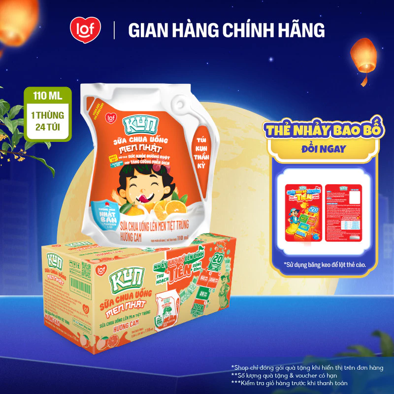 Sữa chua uống KUN vị cam thùng 24 túi x 110ml