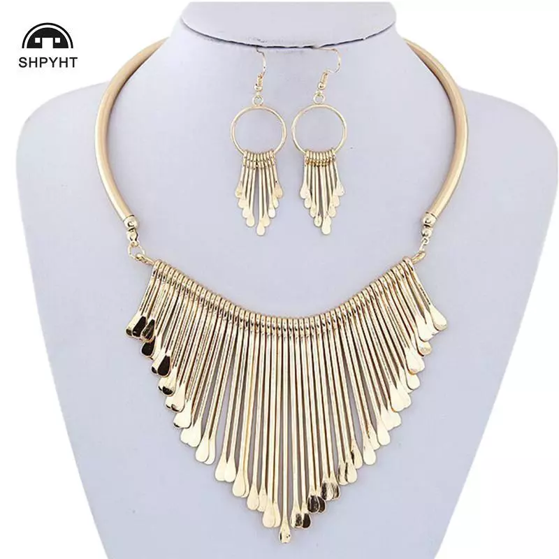 [SHPYHT] 1 Bộ Nữ Kim Loại Dây Chuyền Đồng Xu Mặt Dây Chuyền Yếm Nelace Bông Tai Trang Sức Sang Trọng Mới