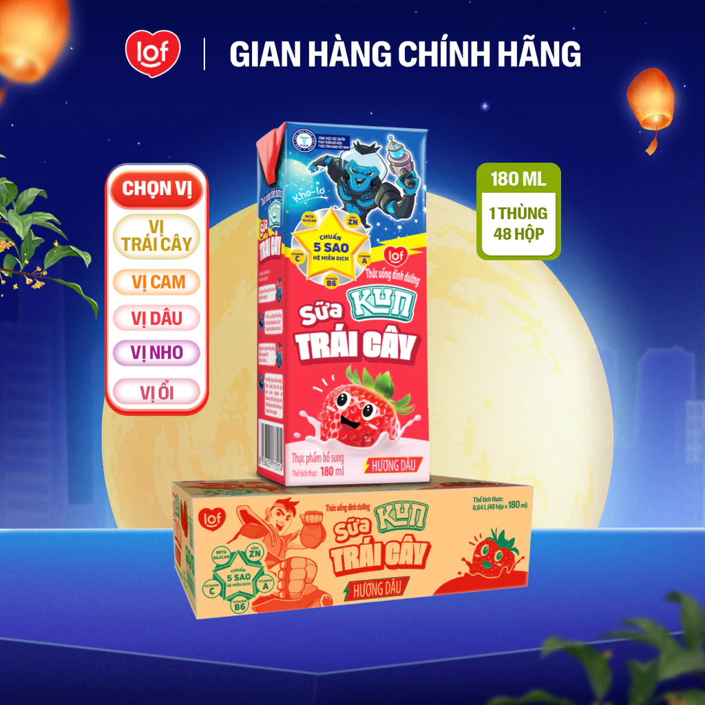 [Giá tốt trong Live] Đủ vị sữa trái cây KUN 1 thùng 48 hộp x 180ml