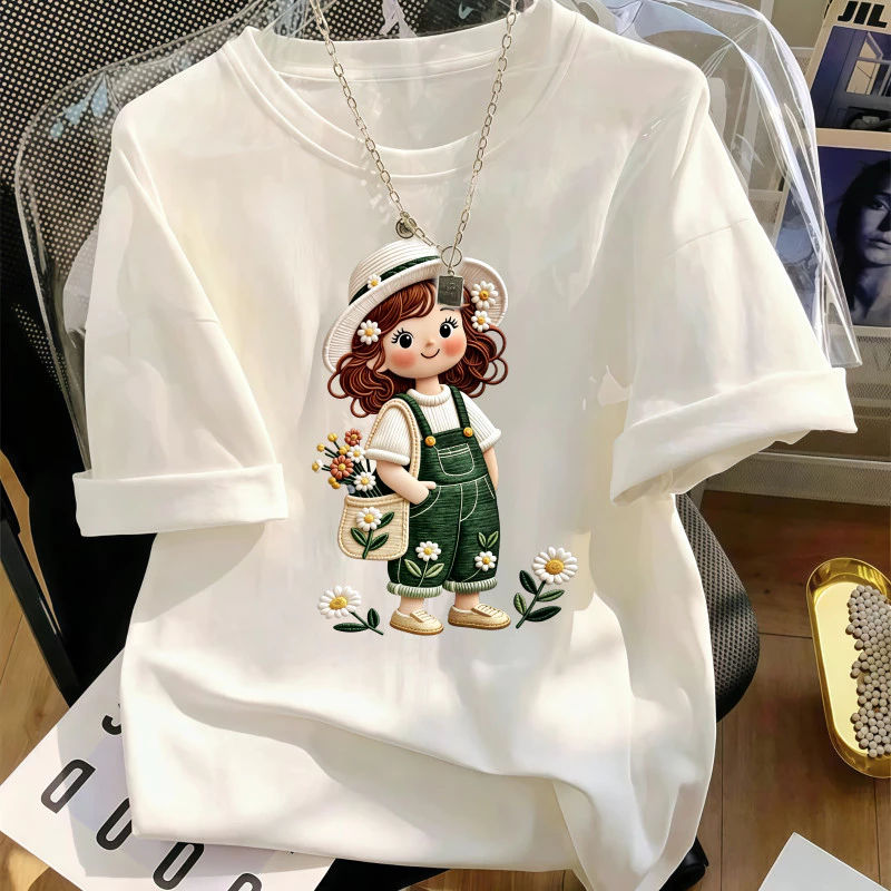Áo thun nữ trắng cô gái hoa cúc đồng quê thời trang đơn giản dễ phối đồ mọi hoàn cảnh hàng ngày