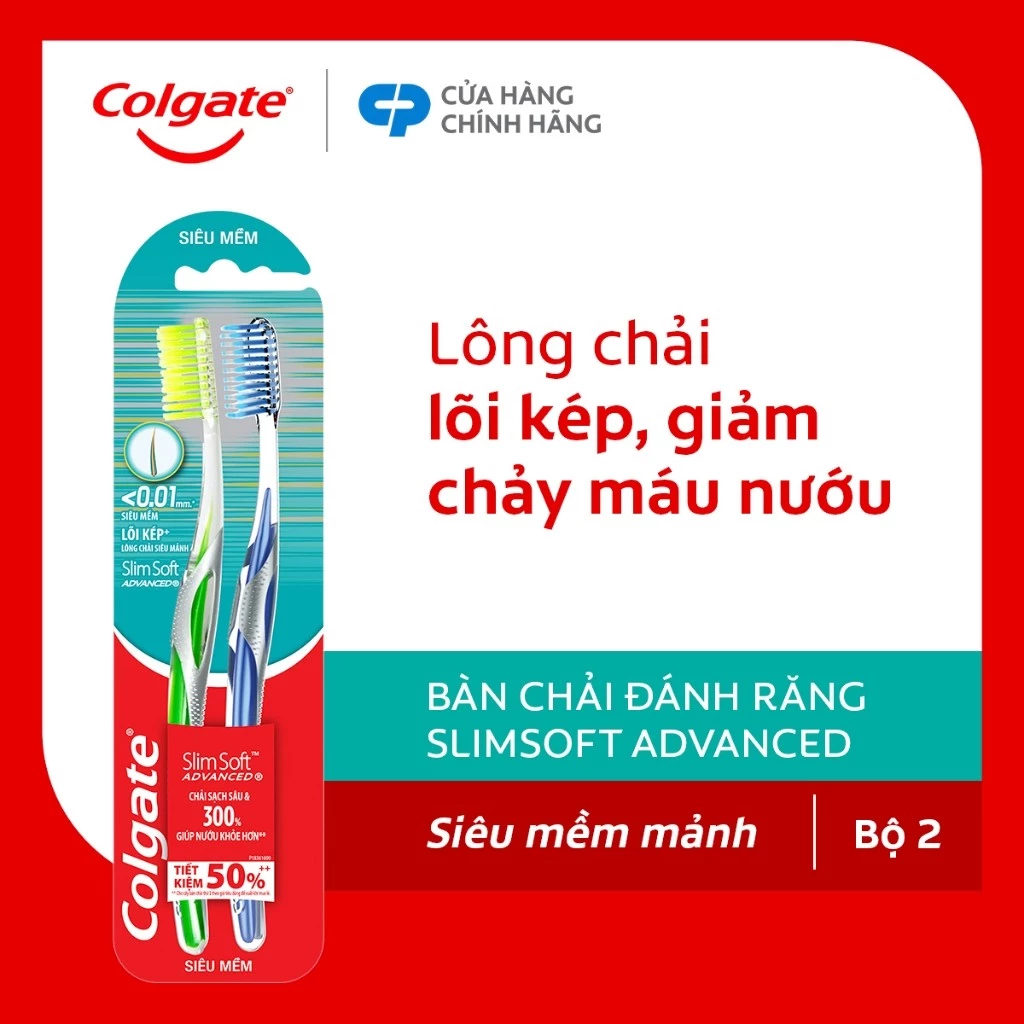 Bàn chải Colgate SlimSoft Advanced ngăn chảy máu nướu siêu mềm mảnh (giao màu ngẫu nhiên)