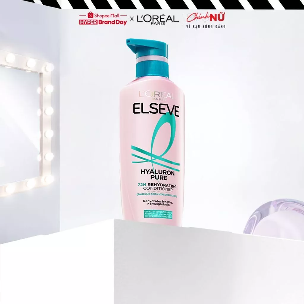 Dầu xả nhẹ bồng mái tóc 72H Elseve HA Pure cho da đầu dầu hoặc Moist cho da đầu khô 375ML