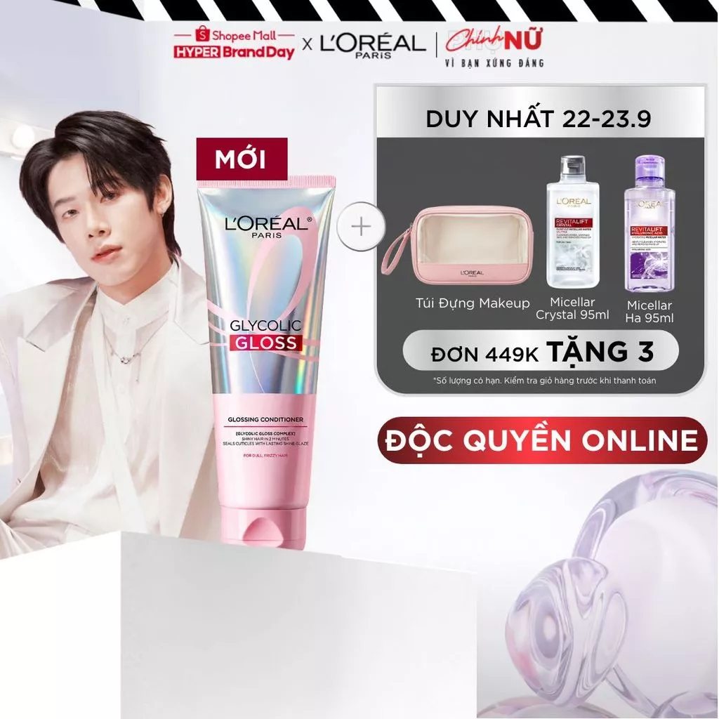 [MỚI] Dầu xả phủ bóng, mượt tóc, chống xơ rối với phức hợp [Glycolic Acid] 2% L'oreal Paris Glycolic Gloss 200ml