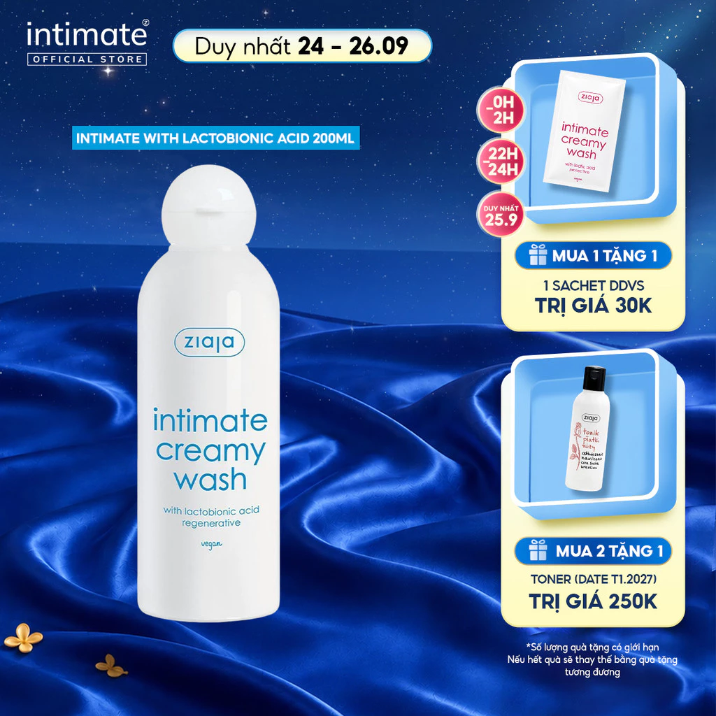 Combo Dung Dịch Vệ Sinh Phụ Nữ Intimate With Lactobionic Acid ZIAJA Giúp Khử Mùi, Dưỡng Ẩm, Tăng Đàn Hồi Cho Da 200ml