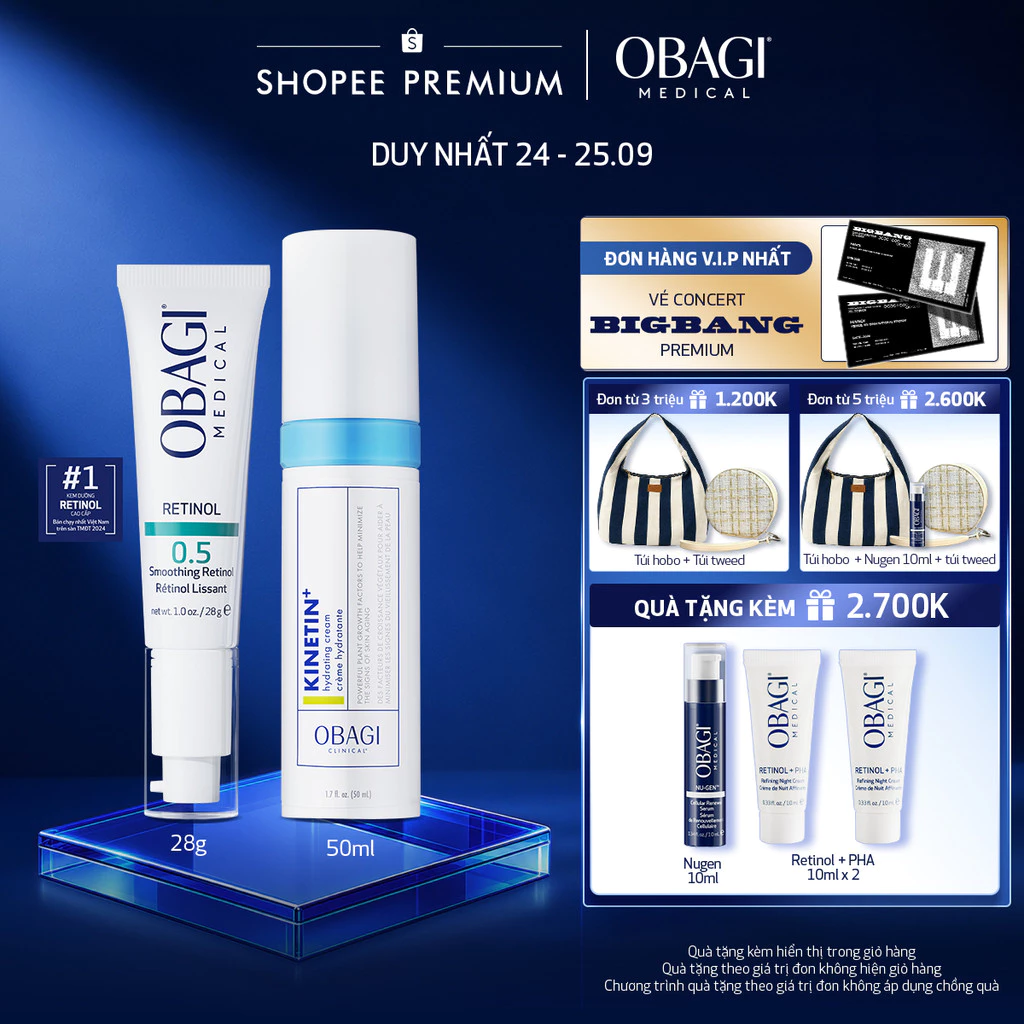 [PHIÊN BẢN MỚI] Bộ đôi Kem Dưỡng Đêm Obagi Retinol 0.5 (28g) và Kem dưỡng Clinical Kinetin+ Hydrating Cream 50ml