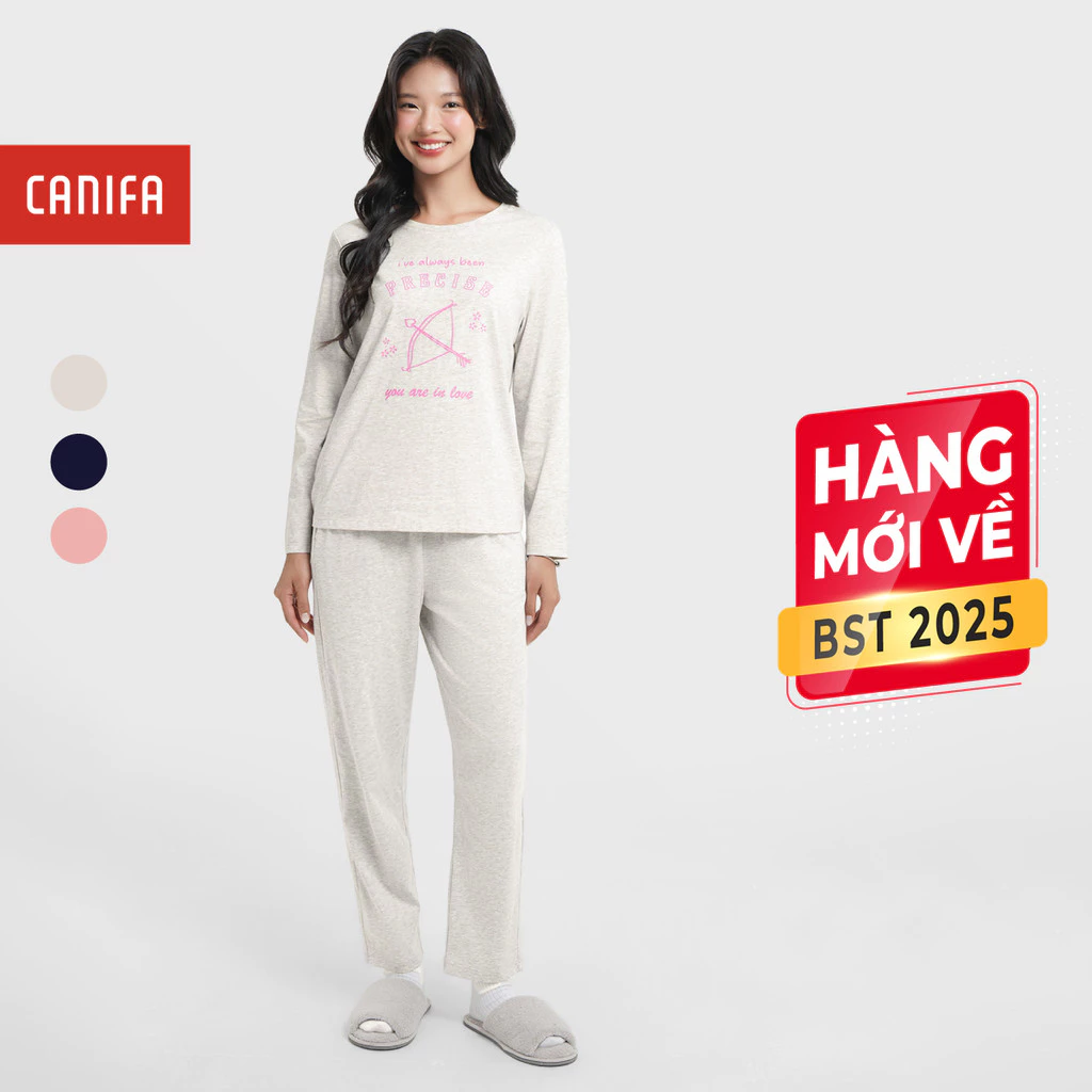 Bộ mặc nhà nữ CANIFA chất liệu mềm mại áo dài tay quần dài PS 6LS25W001