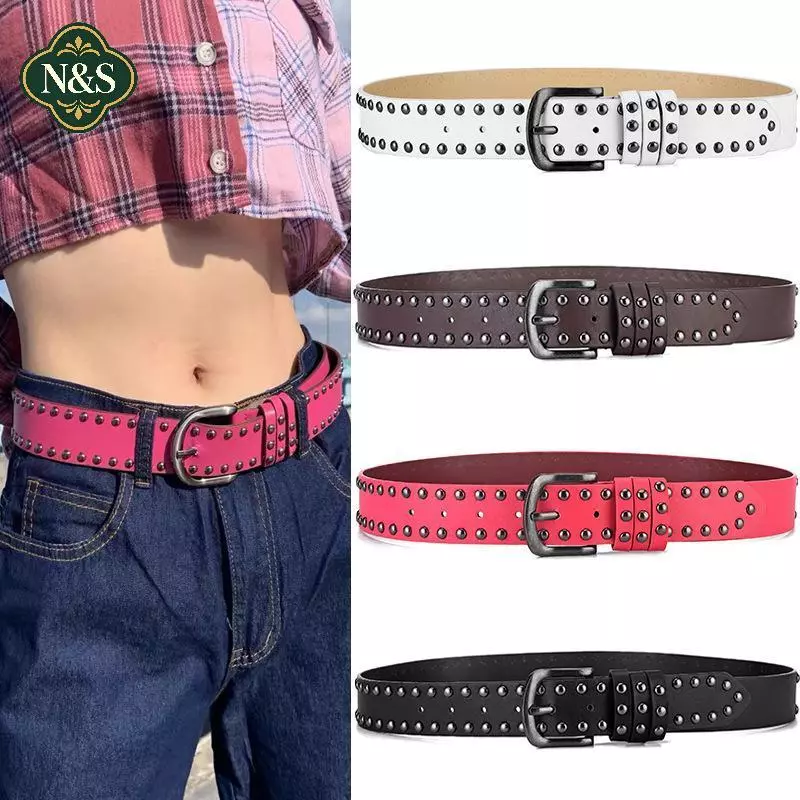 NS Đinh Tán Punk Kim Bule Thắt Lưng Nam Nữ Thời Trang Đa Năng Y2K Quần Jean Trang Trí Dây Da PU Hip Hop Retro Thắt Lưng NS