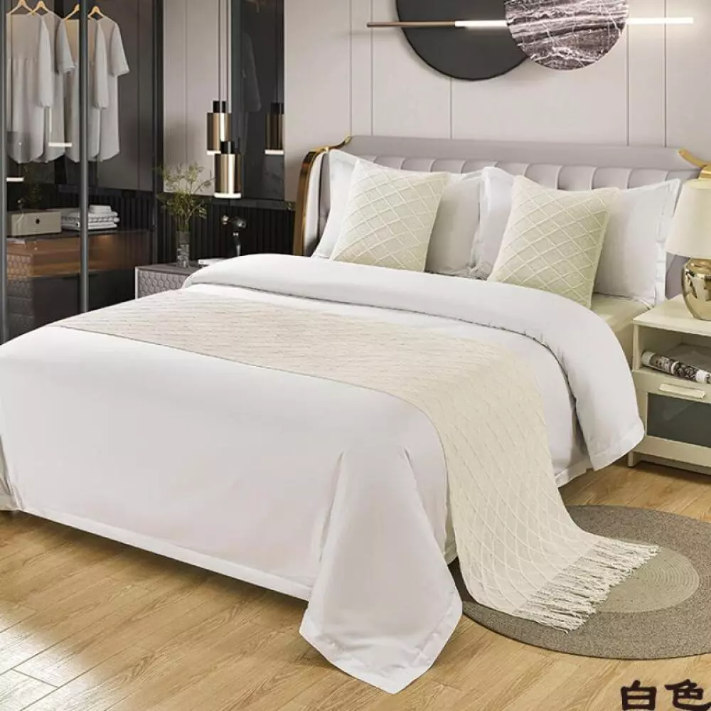 Khăn trải giường tua rua kẻ sọc chắc chắn, Khăn trải giường không phai màu, Trang trí chăn ga gối nhiều cảnh cho giường cỡ King, Trang trí tiệc cưới tại nhà
