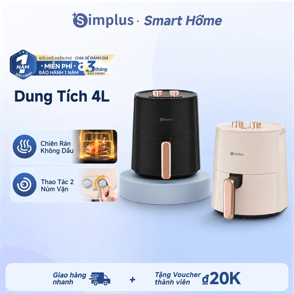 Simplus Nồi chiên không dầu 4L dung tích lớn chiên nướng đa năng không dầu mỡ Tặng kèm khay lọc dầu KQZG007
