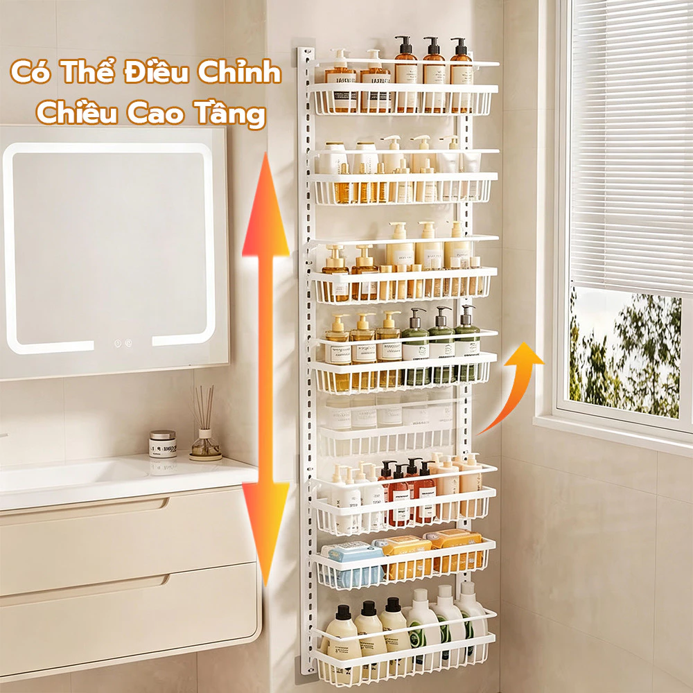 Kệ để đồ sau cửa phòng tắm không khoan, khe hẹp treo tường nhiều tầng, kệ lưu trữ nhà vệ sinh cạnh tủ toile