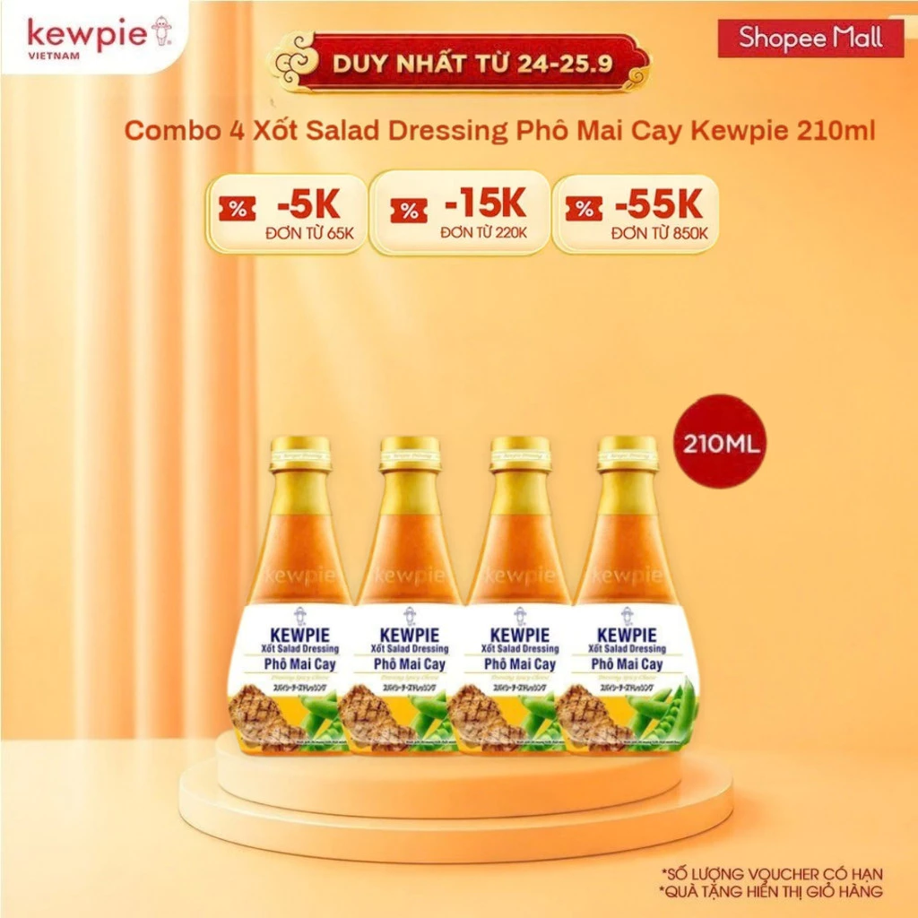 Combo 4 Xốt Salad Dressing Phô Mai Cay Kewpie 210ml